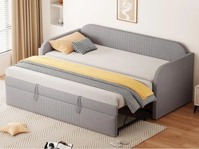 Łóżko wysuwane 90/180x190 cm - Sofa z funkcją spania z tkaniny lnianej - Ze stelażem listwowym - Jasnoszare