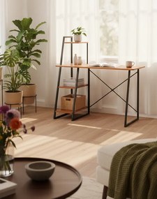 Loftowe biurko z regałem ciemny brąz R3-L71