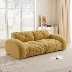 Canapé 2 places modulable en tissu chenille, 204x95x76cm, Jaune