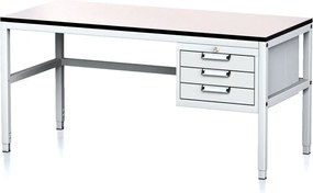 Stół warsztatowy MECHANIC II, 1600 x 700 x 745-985 mm, 3 kontenery szufladowe, szary