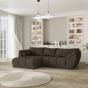 Masseno Narożnik ORENTI z funkcją spania i pojemnikiem na pościel Narozniki L, Rozkładana sofa - Brązowy, MATT VELVET 29