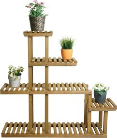 Półka na rośliny MCW-L71, Półka na rośliny MCW-L71, stojak na schody kwiatowe stojak na kwiaty, 5 półek, 95x105x25cm zewnętrzne drewno jodłowe MVG, brązowy