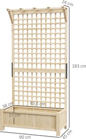 Outsunny Podwyższana grządka z kratą i daszkiem, skrzynia do sadzenia, rabata na kwiaty, odporna na warunki atmosferyczne, drewno, 90 x 45 x 183 cm, naturalne drewno | Aosom PL