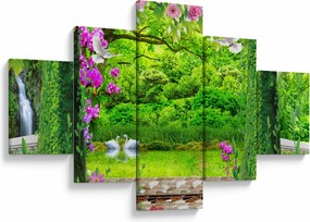 Obraz - Magiczny ogród z łabędziami (125x70 cm)