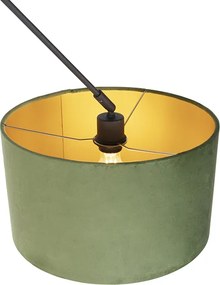 Lampa wisząca czarna z zielonym aksamitnym kloszem ze złotem 35 cm - Blitz
