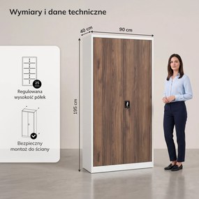 Szafa na dokumenty biurowa metalowa biała / orzech: Eco Design JAN H 900 x 1950 x 400 mm