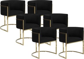 Zestaw 6 krzeseł z podłokietnikami – welur i metal – Czarny i złoty – PERIA marki Pascal Morabito