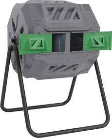 Outsunny Kompostownik Obrotowy z 2 Komorami 160L Szary Zielony Czarny 71x65x96cm | Aosom PL