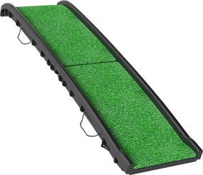 PawHut Rampa dla psa ze sztuczną trawą 155 cm, składana rampa do samochodu z uchwytem, regulowany kąt, zielona | Aosom PL
