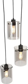 Designerska lampa wisząca czarna z przydymionym szkłem 3-światła - Dome