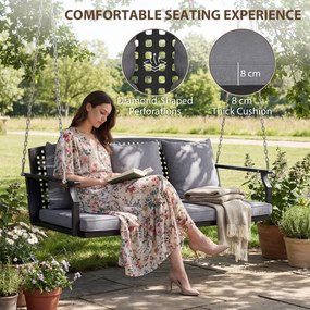 Outsunny 3-osobowa huśtawka na werandę, huśtawka ogrodowa z 3 poduszkami na oparcie, poduszką na siedzenie i zestawem do zawieszenia, szara | Aosom PL