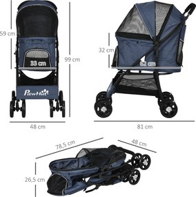 Outsunny Wózek dla Psa Składany 1 Koszyk Poduszka Kieszeń Granatowy | Aosom PL