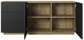 Komoda Asha 167 cm z szufladami i ryflowanym frontem - artisan / czarny mat