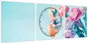 Obraz - Kwiaty w wazonie (z zegarem) (90x30 cm)