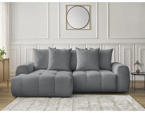 Szary rozkładany/ze schowkiem narożnik z tkaniny szenilowej (lewostronny/z szezlongiem) Roxelane – Bobochic Paris