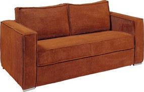Kanapa 3-osobowa rozkładana typu ekspres z sztruksowego weluru  w kolorze teraktoty- Materac na szerokich listwach 140 cm - Materac 18 cm LORETO