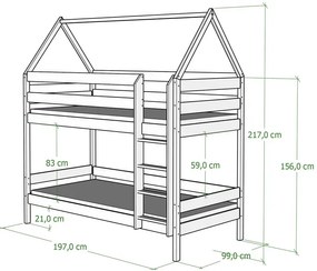 Łóżko domek piętrowe z materacami, sosna - Zuzu 3X 190x90 cm