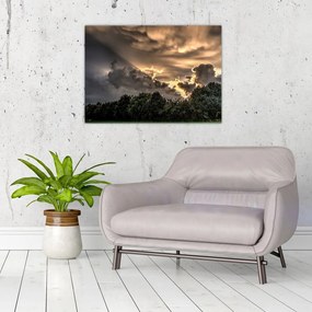 Obraz na szkle - chmury i las (70x50 cm)