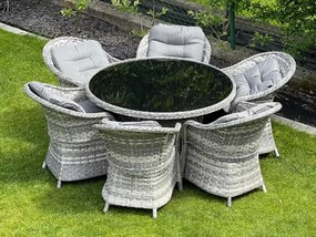 Duży komplet stołowy z technorattanu (6 foteli + stół) MODERNO jasny szary