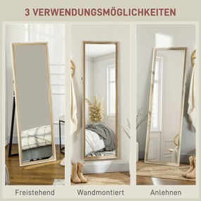 HOMCOM Lustro całosylwetkowe, rama MDF, folia antyrozbryzgowa, 162,6 x 53,3 cm, Naturalne drewno