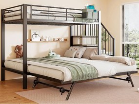 Łóżko piętrowe 90x200 + 180x200 cm - Łóżko chowane - Torby do przechowywania - Drabina bezpieczeństwa - Czarny​ (Materac nie jest wliczony w cenę)