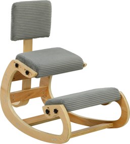 HOMCOM Ergonomiczne krzesło klęczące, stołek klęczący z oparciem, wygląd sztruksu, fotel biurowy do domu, biura, medytacji, ciemnoszary | Aosom PL
