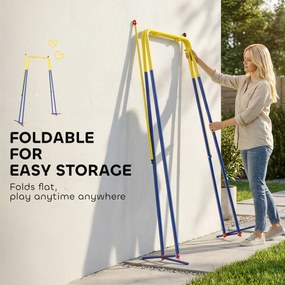 AIYAPLAY Składany stojak na huśtawkę, z ramą w kształcie litery A, 2 haki, 4 kotwy gruntowe, dla dzieci od 9 miesięcy do 8 lat, 128x155x157 cm, niebieski | Aosom PL