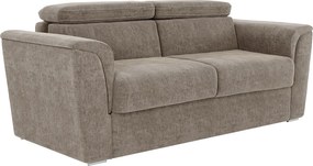 Kanapa 3-osobowa rozkładana typu express z tkaniny teksturowanej taupe - Powierzchnia spania na szerokich listwach 140 cm - Materac 22 cm z pianką memory - RIZORA
