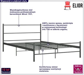 Szare metalowe łóżko dwuosobowe 160x200 cm - Epix