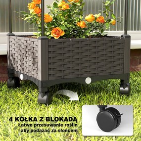 Outsunny Podwyższona grządka z kratką mobilna skrzynka na rośliny z rolką i otworem odpływowym, skrzynka 40 x 40 x 185 cm | Aosom PL