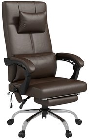 Vinsetto Fotel Biurowy z Funkcją Masażu, Ergonomiczny Krzesło Biurkowe z Funkcją Leżenia, Poduszką, Regulacja Wysokości, Kolor Brązowy