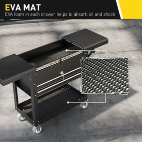 HOMCOM Mobilna szafka narzędziowa na kółkach, skrzynka narzędziowa z szufladami, blat roboczy, zamykana, z uchwytem, stal, czarny
