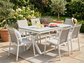 Stół ogrodowy aluminiowy biały 150x90x75 cm trwały blat kompozyt drewniany