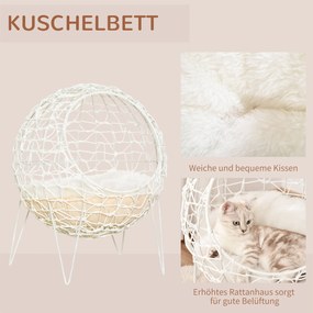 PawHut rattanowy kosz dla kota jaskinia dla kota domek dla kota legowisko dla kota z poduszką kolor biały