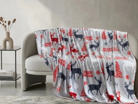 Świąteczny mikro pluszowy koc MERRY CHRISTMAS DEER szary Rozmiar: 200 x 220 cm