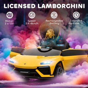 AIYAPLAY Elektryczne auto 12 V z pilotem 2,4 GHz, 2 silniki, LED, muzyka — 101,5 x 49 x 43 cm, żółte
