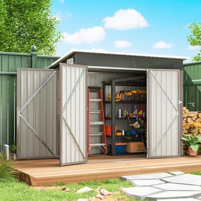 Outsunny Metalowy domek narzędziowy 2,68 m², zamykany schowek z 3 drzwiami, wentylacja, dach jednospadowy, rękawice | Aosom PL