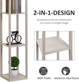 HOMCOM Lampa stojąca z półkami, Lampka stojąca, Drewno, 26 x 26 x 160 cm, do salonu/sypialni (Bez żarówki)