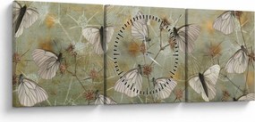 Obraz - Vintage motyle (z zegarem) (90x30 cm)