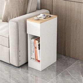 Biała szafka nocna z szufladą i półką – 60 x 20 x 33 cm, styl loftowy, jasny dąb