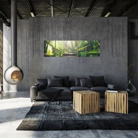Obraz - drewniane schody w lesie (170x50 cm)