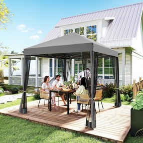 Outsunny Pawilon ogrodowy składany 3x3 m z moskitierą wodoodporny dach stalowa rama jasnoszary | Aosom PL