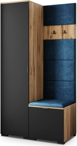 Masseno Garderoba LORI 95/181/51 cm Nowoczesna Szafa do Przedpokoju Dąb wotan, MONOLITH 77 (Niebieski)