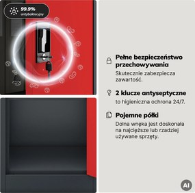 Szafa na akta kartotekowa na klucz antracytowo-czerwona, 450x1850x400 mm: ALEX