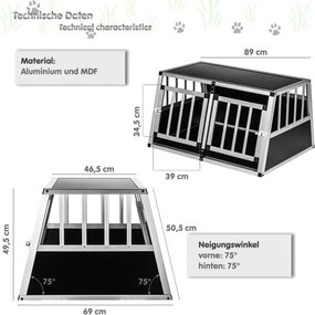 Aluminiowa skrzynia transportowa dla psów dwudrzwiowa tylna