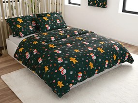 PrzytulneMieszkanie.pl PrzytulneMieszkanie.pl Prześcieradła z mikrofibry SNOWMAN AND GINGERBREAD w kolorze zielonym Rozmiar pościeli: 70 x 90 cm | 140 x 200 cm