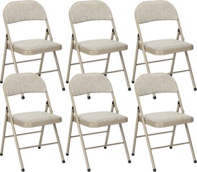 Zestaw 6 krzeseł składanych HOMCOM — stalowy stelaż, tkanina w wyglądzie lnu, beżowe