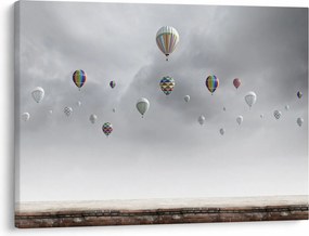 Obraz - Balony nad ceglaną ścianą (70x50 cm)