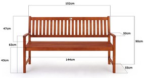 Casaria Ławka ogrodowa MAXIMA, 152x55x90cm, naturalny brąz
