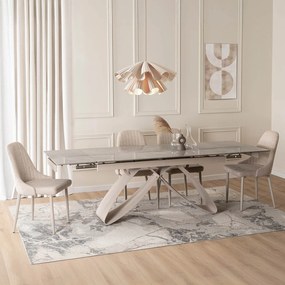 Zestaw Stół Rozkładany LUIGI 160-240 cm Szary Marmur/Kaszmir i 4 Krzesła TORINO Kremowe Nowoczesne